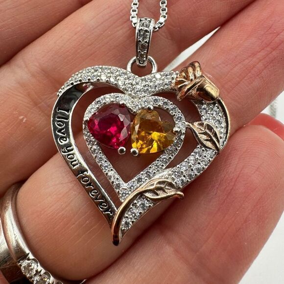 NIB Sterling silver, possibly gold plated, heart necklace with cz diamonds! - Picture 4 of 15